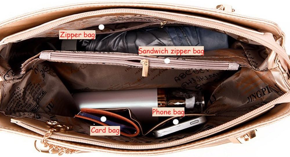 Chikencall dammode PU-läder Satchel Hobo Dam Väskor, Handväska + Axelväska + Handväska + Korthållare 4 st Set Tygväska Handväska