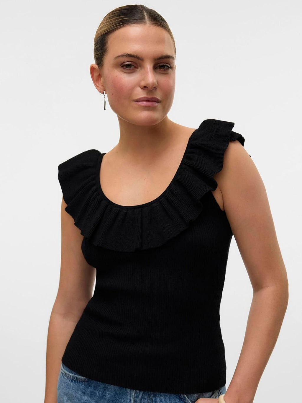 Vero Moda Vmsilje Sl Ruffle Top Ga Noos, svart, XS