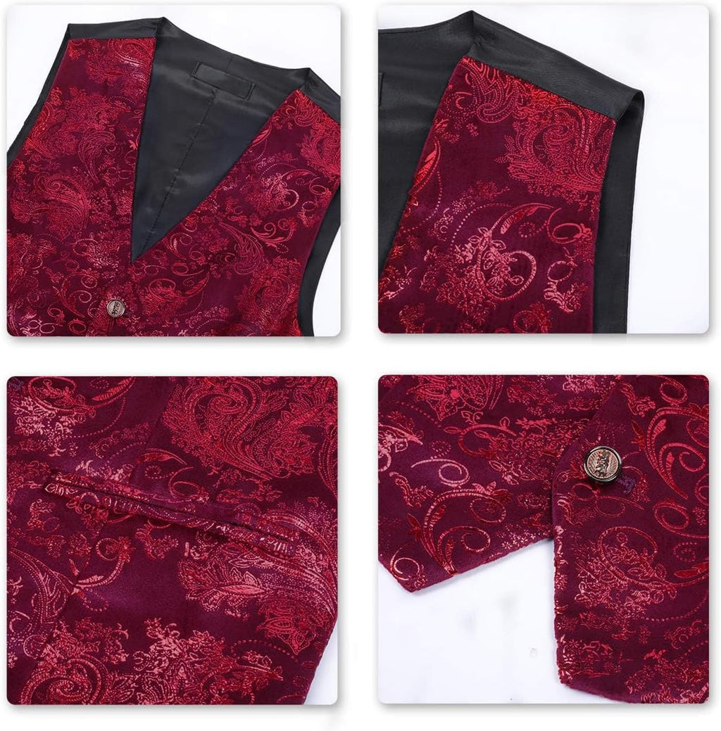 Paisley jacquard-kostym, väst för män, enkel knäppt väst, stilig, smal passform, med knäppning, bal, formell kostym