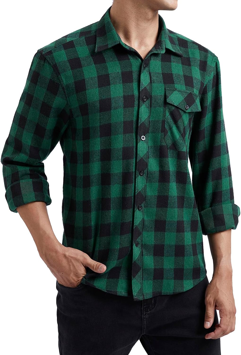 HISDERN Långärmad vardaglig rutig flanellskjorta rutig tartan button-down-skjortor för män S-4XL