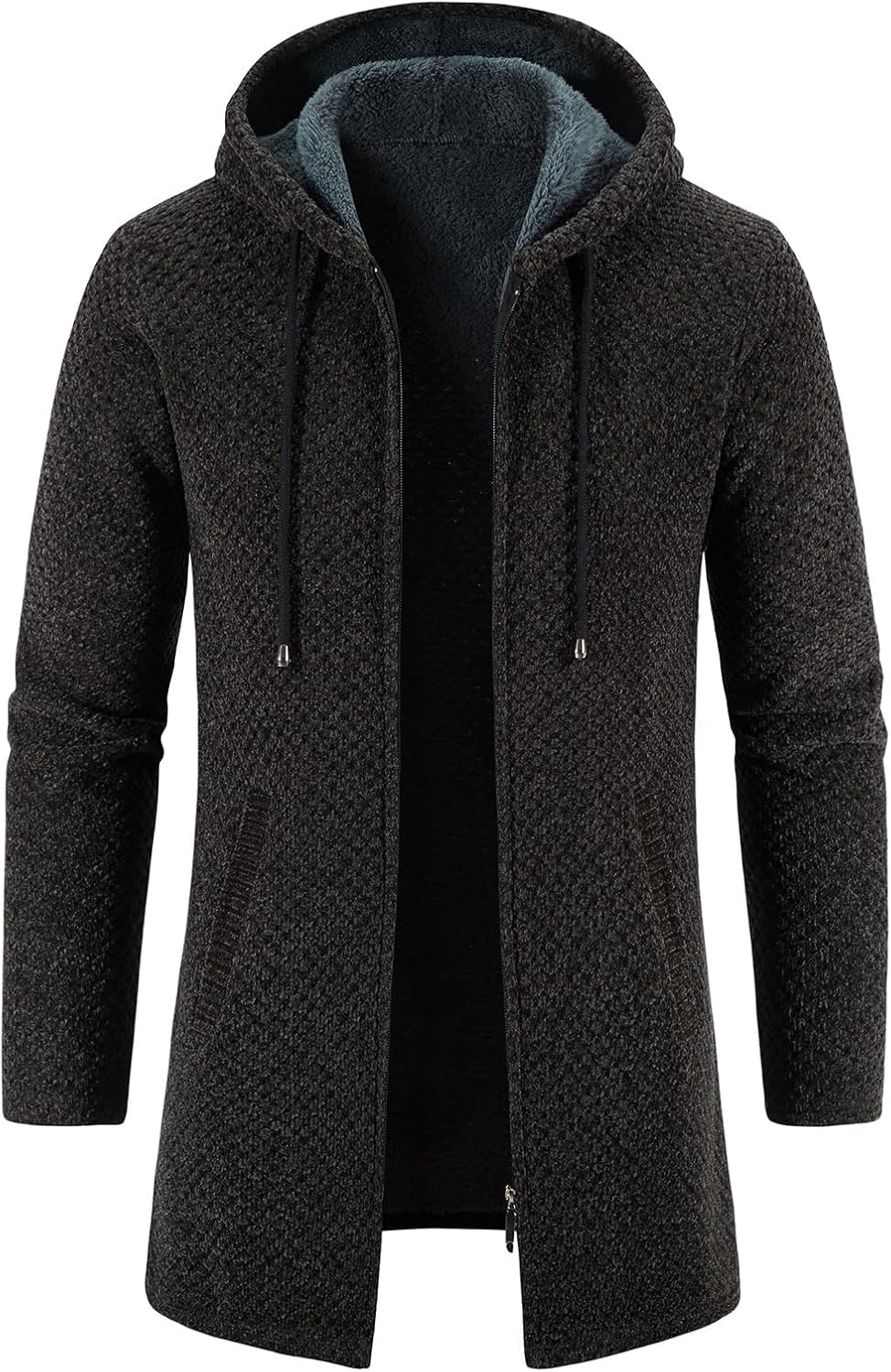 KUDORO Herrcardigan lång väst med dragkedja stickad kofta huvtröja tjock och ledig fleece tröja huvtröja