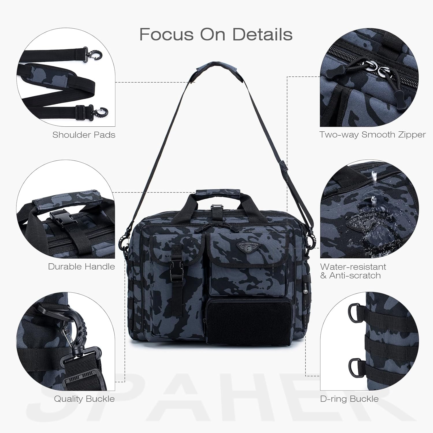 SPAHER Portfölj Herr Arbetsväska Herr Laptopväska 14/15,6/17,3 tum Business Tactical Bag Militärväska Axelväska Messenger Bag Herr Present för Kvinnor Herr