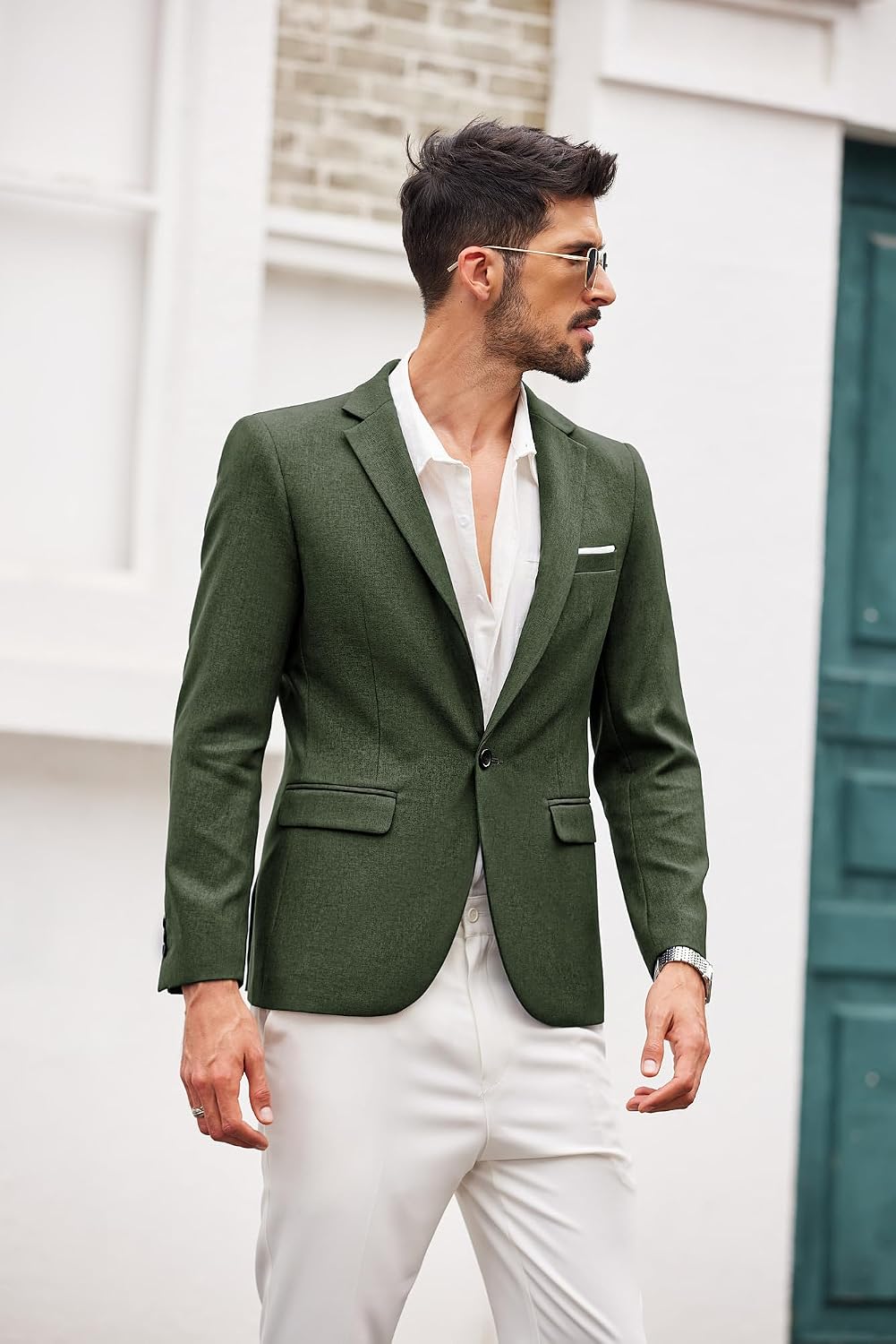 Coofand Vardaglig kostymkavaj för män, blazer, lätt och sportig med en knapp, linnetextur