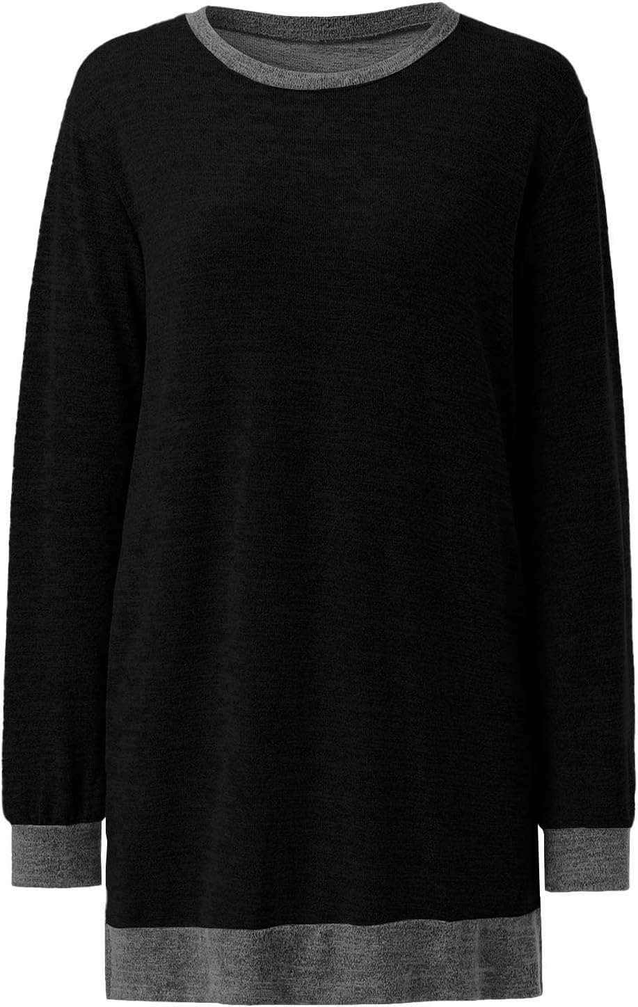 HUIFUAO T-shirt för kvinnor långärmad rund hals färgblock delad topp lös pullover topp skjorta kvinnor svart plus size t-shirt