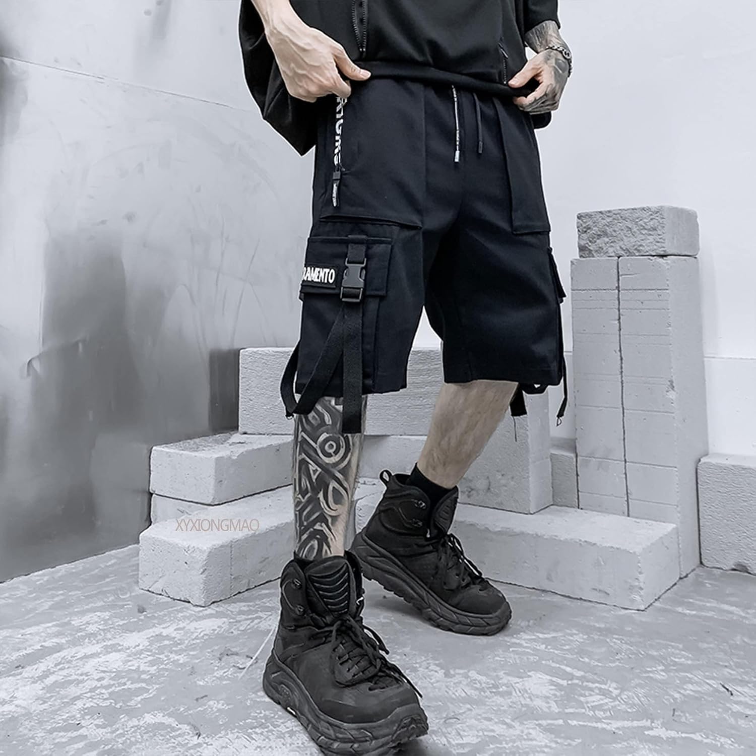 XYXIONGMAO Joggingbyxor för män Techwear svarta hiphop cargoshorts streetwear träningsbyxor cargobyxor för män