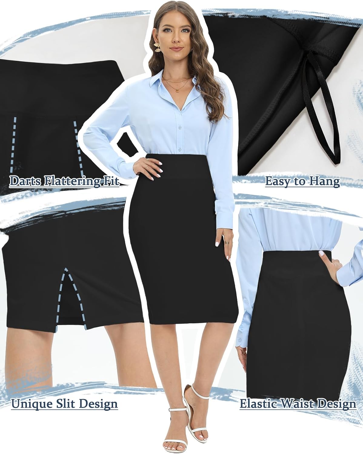 Tapata Dam kontor arbete pennkjol stretch hög midja under knät bodycon för business casual