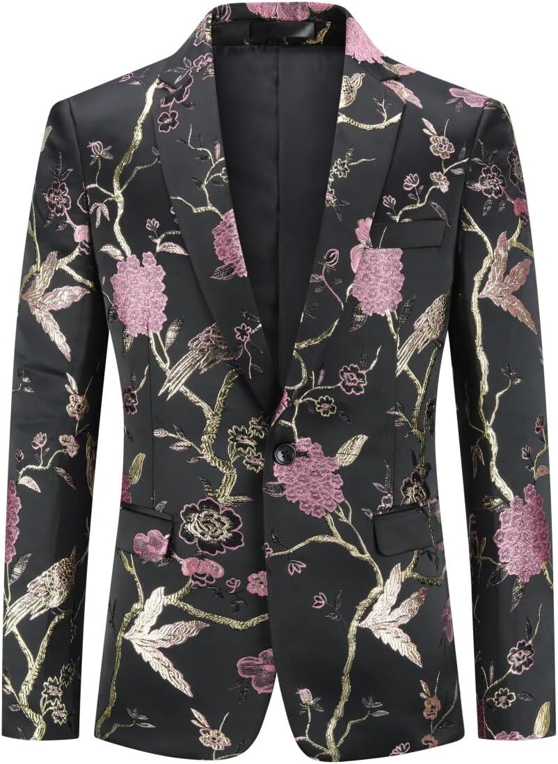 YOUTHUP Broderi blazer för män smal passform blommig kostym jacka snygg blommig smoking jackor
