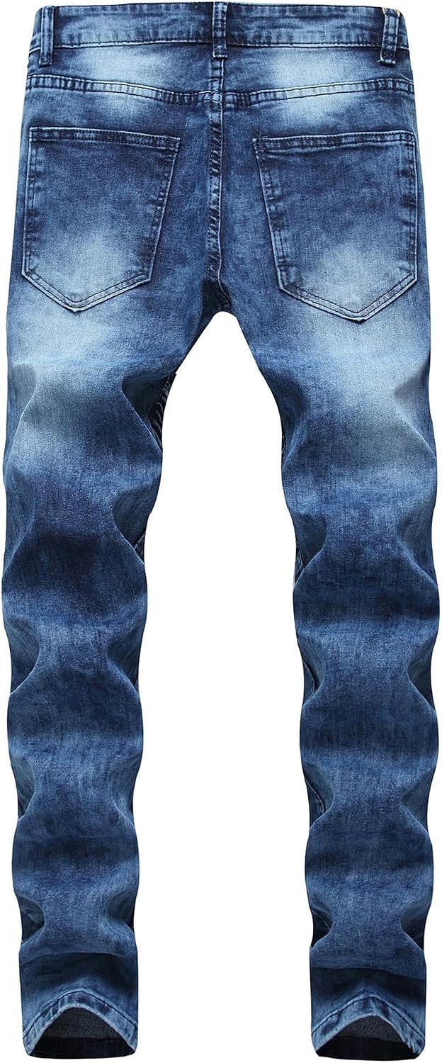 Herr Ripped Jeans Lounge Comfort Herrbyxor med resår i midjan Biker Slim Fit Jeans för män