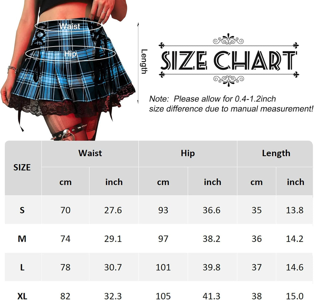SEAUR Gotisk kjol dam, svart, kort, punk minikjol, steampunk, kjol, cosplay, party, klubb, slitage, hög midja, A-linje, spets, veckad kjol – S, M, L, XL