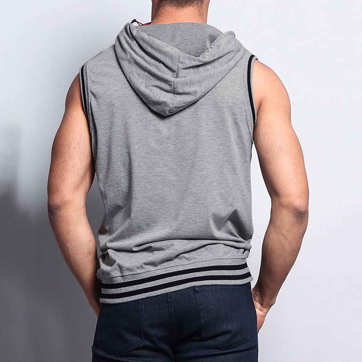 Sport huvjacka för män, tanktopp, huvtröja, gym, fitness, ärmlös huvtröja, muskelskjorta med dragkedja, ärmlös huvtröja för män med fickor, ledig tankskjorta med huva, sommarväst