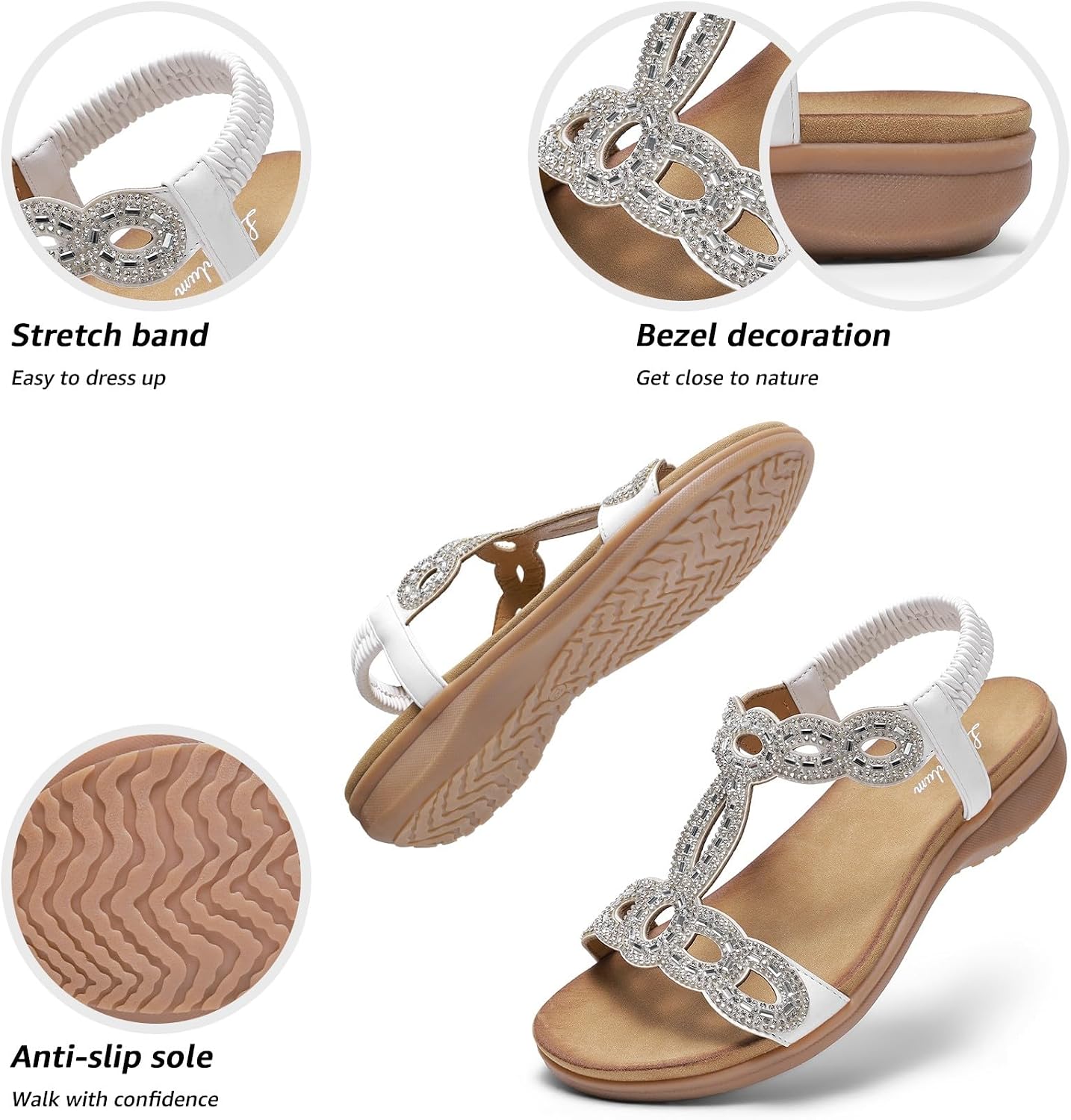 Littleplum sandaler damer platta sandaler glitter strass sommarskor strandskor
