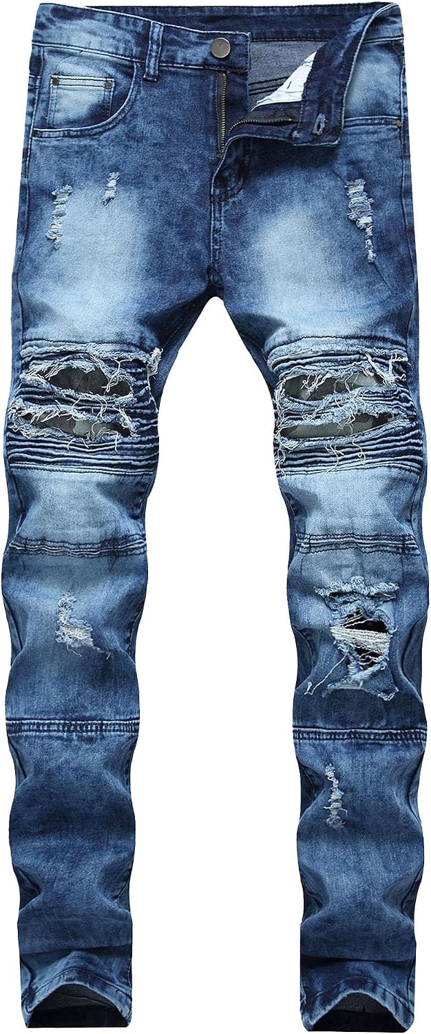 Herr Ripped Jeans Lounge Comfort Herrbyxor med resår i midjan Biker Slim Fit Jeans för män