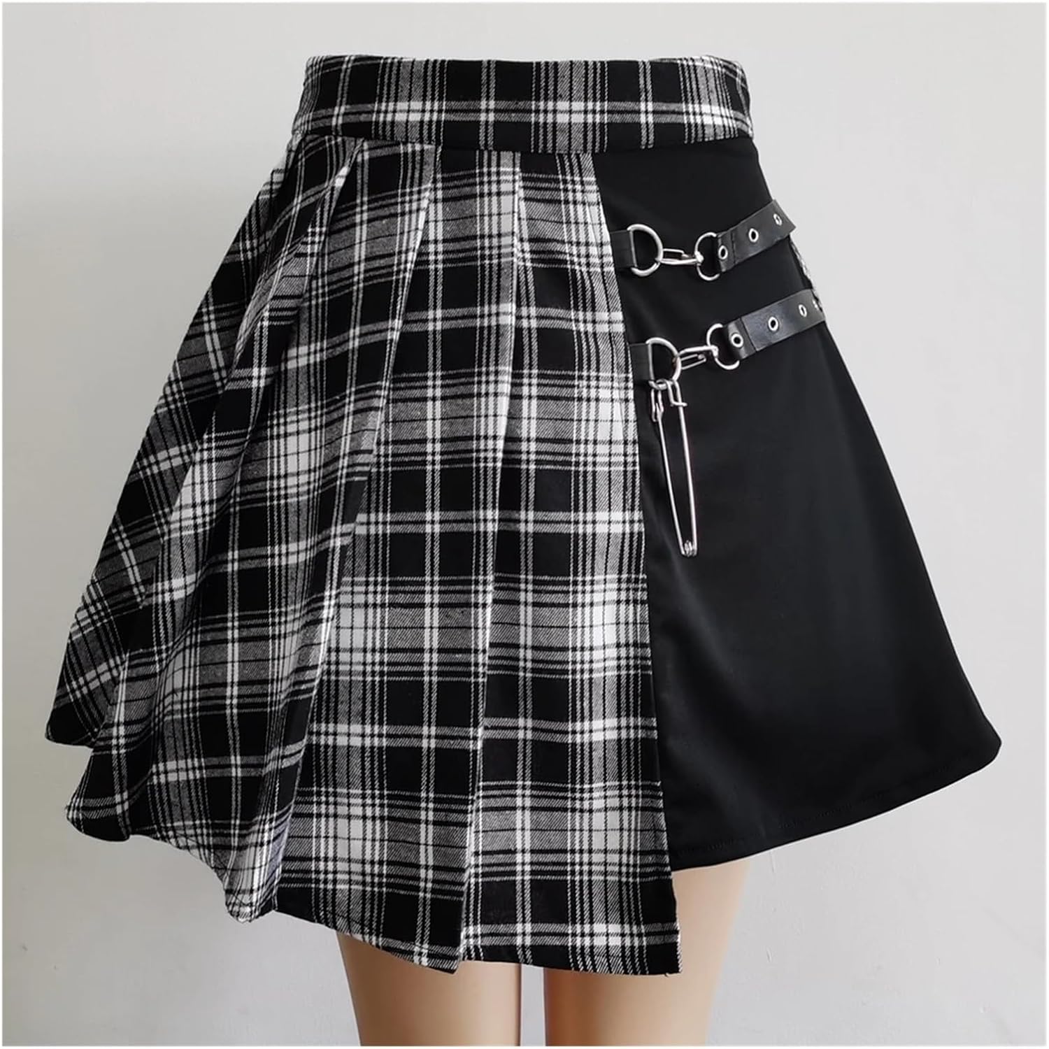 gotisk kjol punk oregelbunden mini veckad skate-kjol asymmetrisk utskuren hög midja klubbkläder