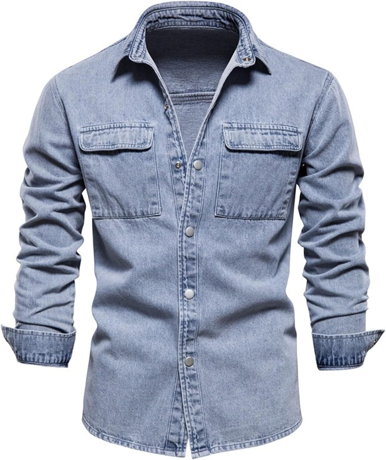 Herr mjuk bekväm strerch arbete jeansskjorta långärmad normal passform denim skjorta knappar skjortor med fickor