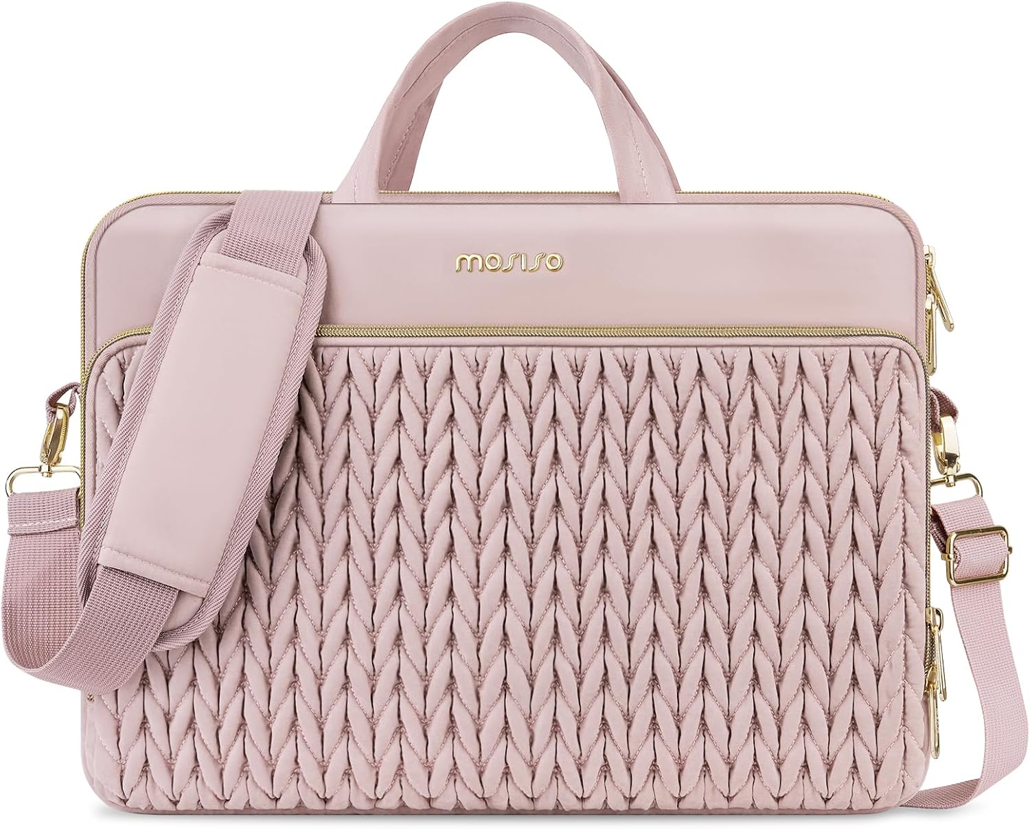 MOSISO Laptopväska, datorväskor, quiltad axelväska med handtag och ficka