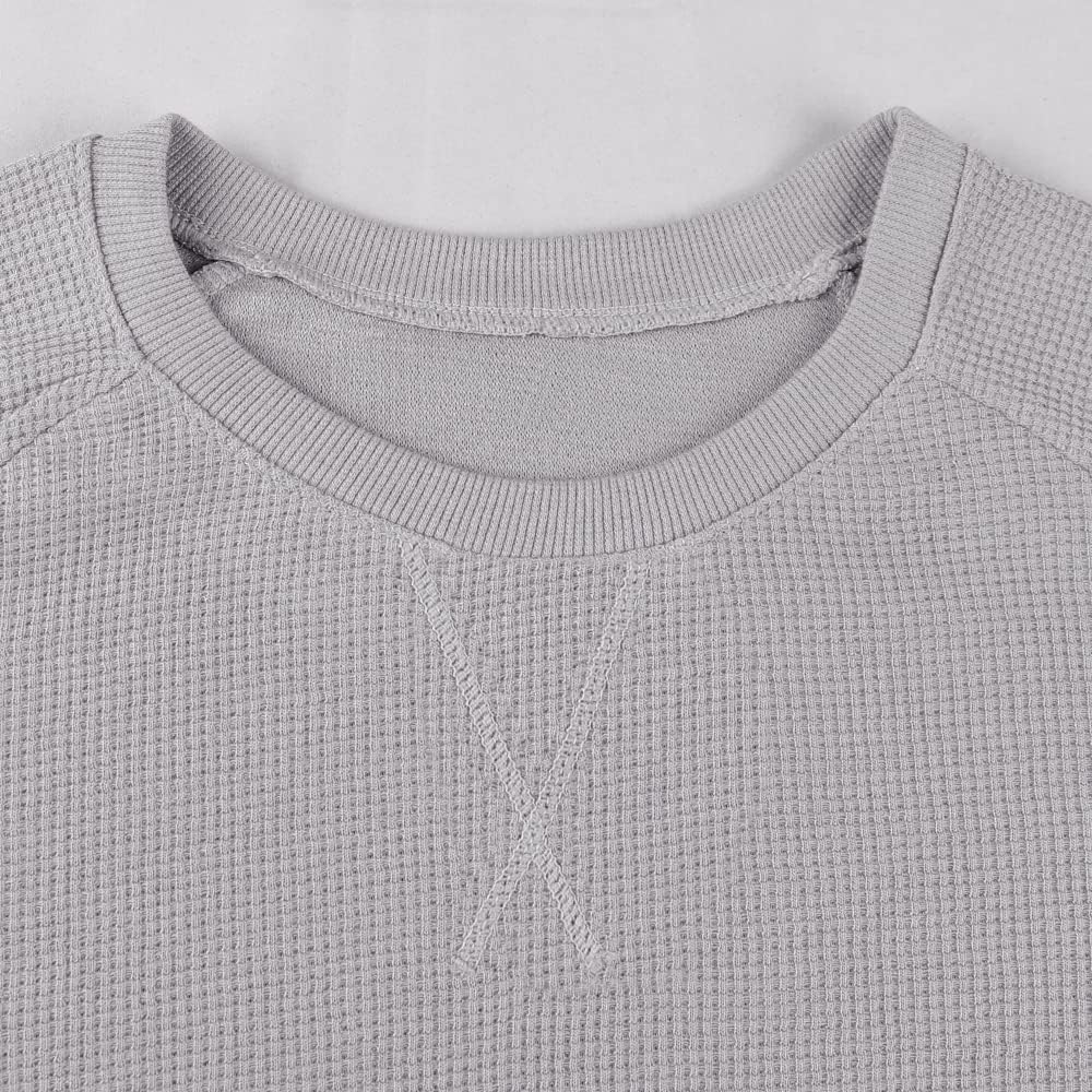 Muscle Alive Basic långärmad våffeltröja för män lös passform träning pullover rund hals skjorta