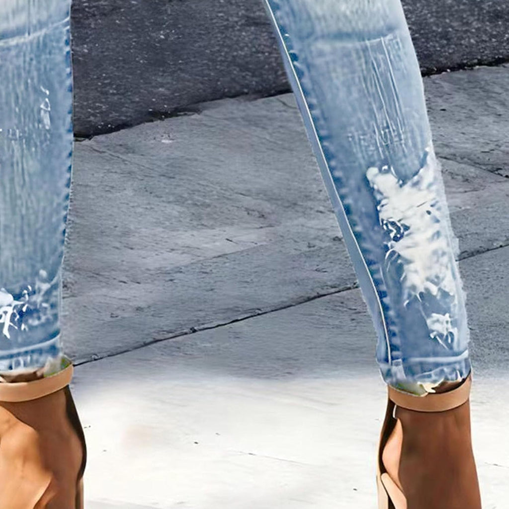 Trendiga jeans för kvinnor 2025 Skinny Ripped Trendiga jeans Distressed Stretchy jeansbyxor