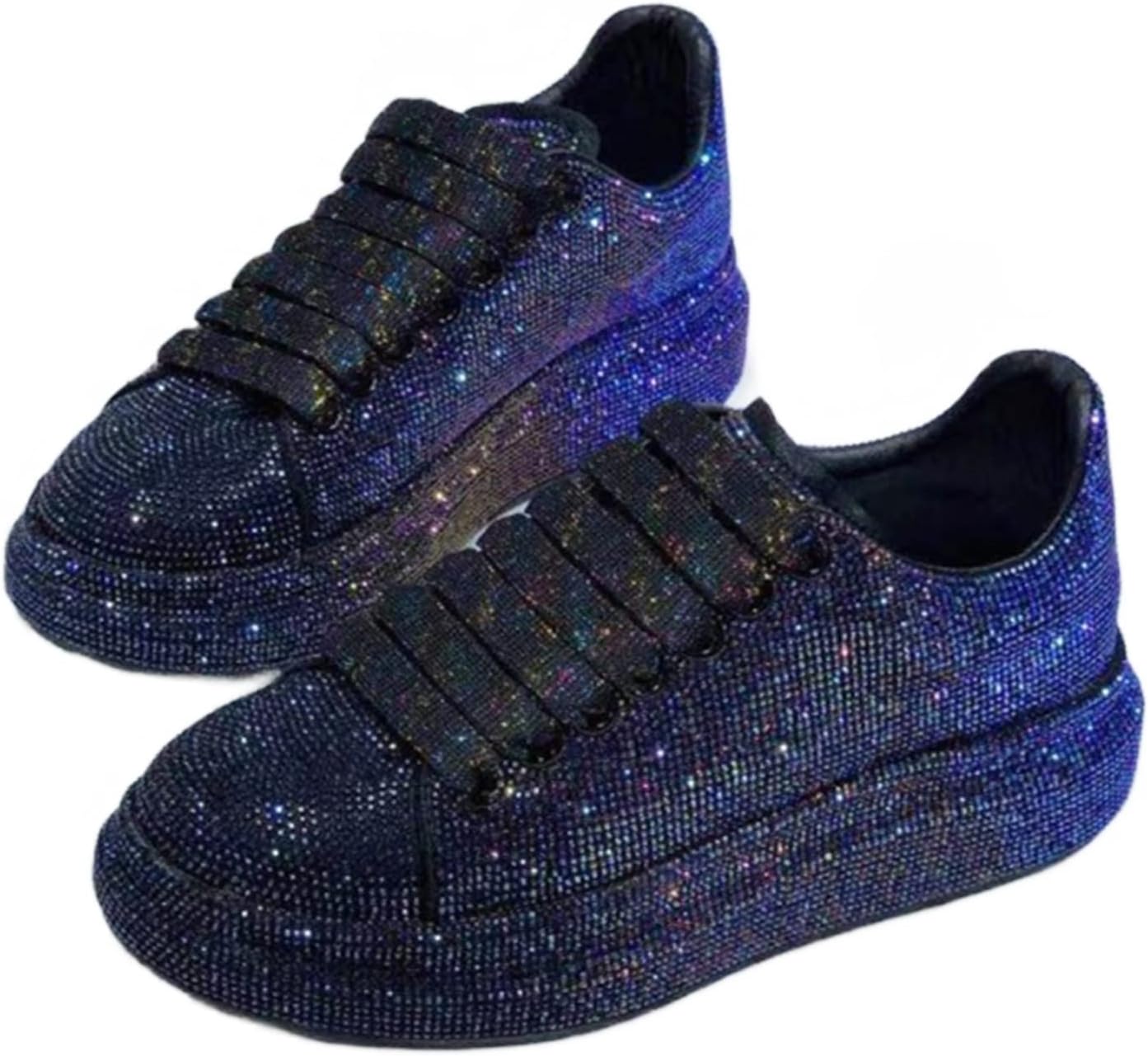 Julymens Dam Glitter Strass Plattform Sneakers Casual Snörning sportskor