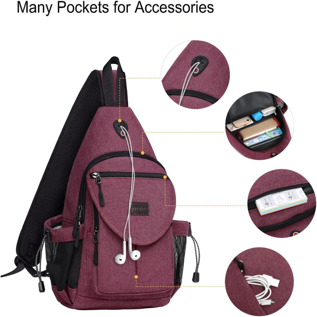 MOSISO Ryggsäck för slinga, kanvas crossbody vandring vardagsväska väska med stöldficka