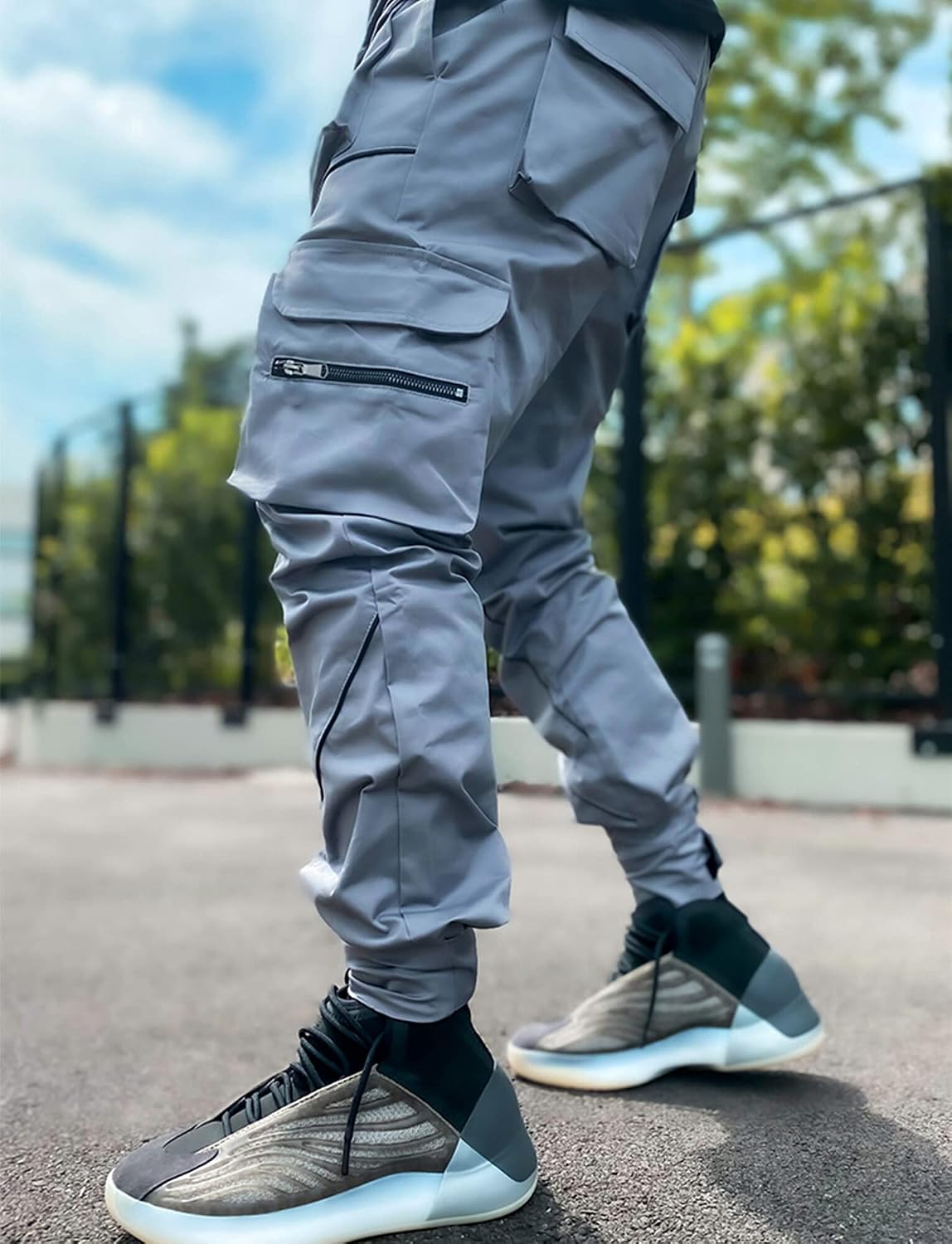 AIEOE Cargobyxor, herr, hip hop, techwear, cargobyxor med reflekterande ränder, streetwear, punkbyxor, joggingbyxor, joggingbyxor med fickor, elastisk linning