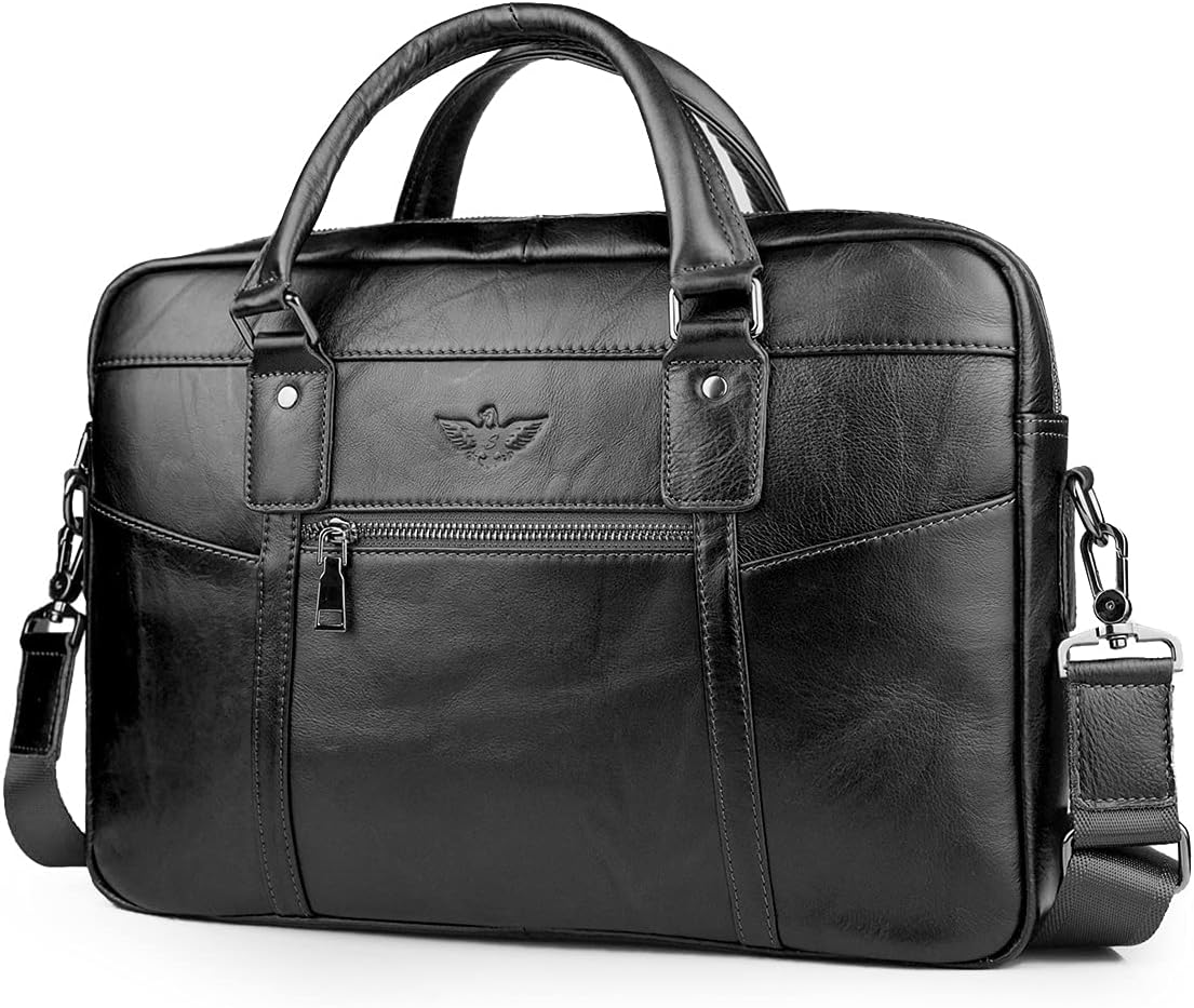 BAGZY Laptopväska för män läder 15,6 tum bärbar dator portfölj laptopfodral gåvor för män laptop messenger axelväska för PC laptop business handväska dokumentväska för kontor affärer college