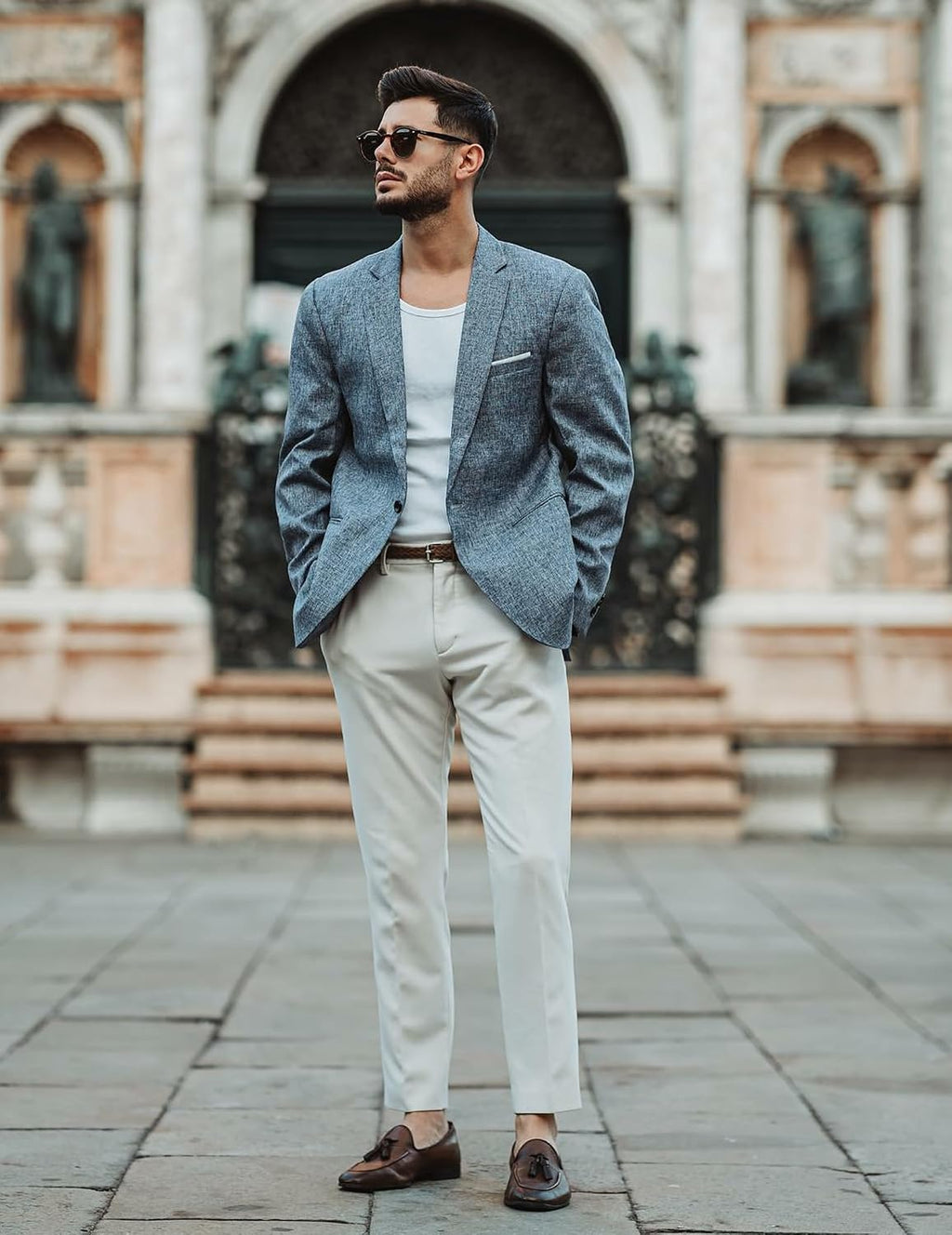 Coofand Vardaglig kostymkavaj för män, blazer, lätt och sportig med en knapp, linnetextur