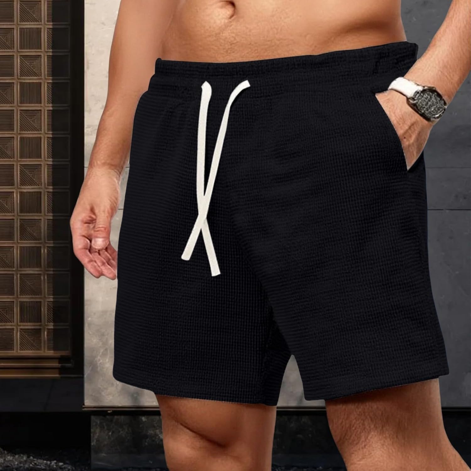 Herr Shopping Shorts För Stadsvandring Senior Man Lätt Skrynkelfri Stretch Andas Många Fickor Praktisk Elastisk Midja