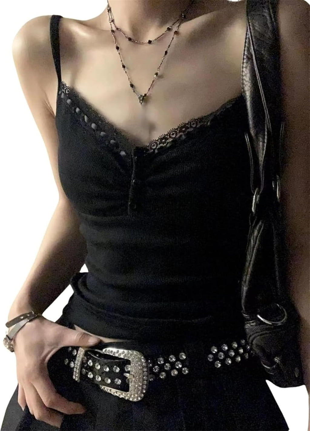Emo Alt Goth Grunge linne, Y2k spaghetti rem linne toppar, sommar gotiska kläder rygglös väst