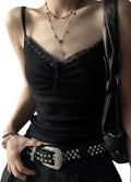 Emo Alt Goth Grunge linne, Y2k spaghetti rem linne toppar, sommar gotiska kläder rygglös väst