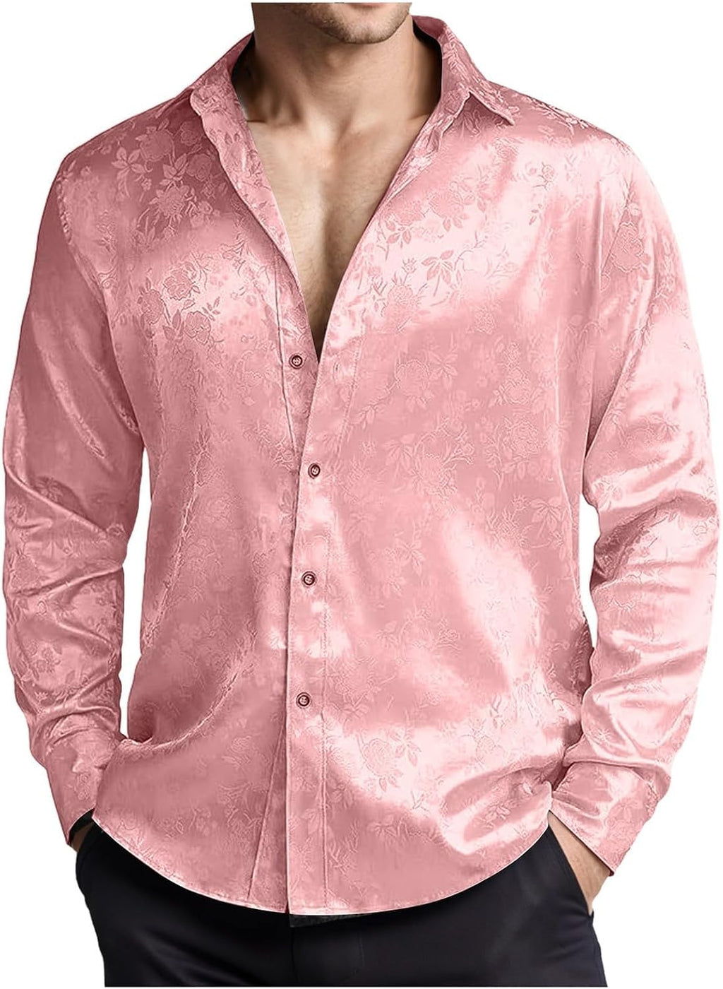 Herr lyx satinklänning skjortor glänsande siden som långärmad button down skjortor casual normal passform bröllop fest avslutningsbal toppar paljetter skjorta män