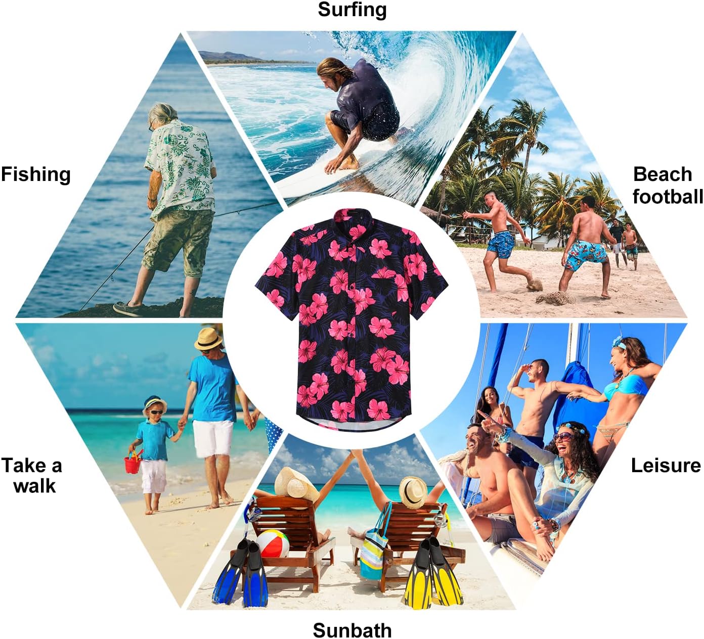 Enlision Funky Hawaii-skjorta för män, kortärmad, fritid, Hawaii-skjorta, tryck, ananas palmer, blommor, ledig, unisex, Hawaii-skjorta med framficka, S-2XL