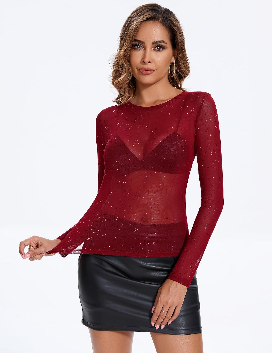 IECCP Nättopp damer sexig nättopp transparent nät topp svart nät sheer toppar långärmad skjorta casual toppar ren blus tyll nät t-shirt tunika klubbkläder party gå ut musikfestival