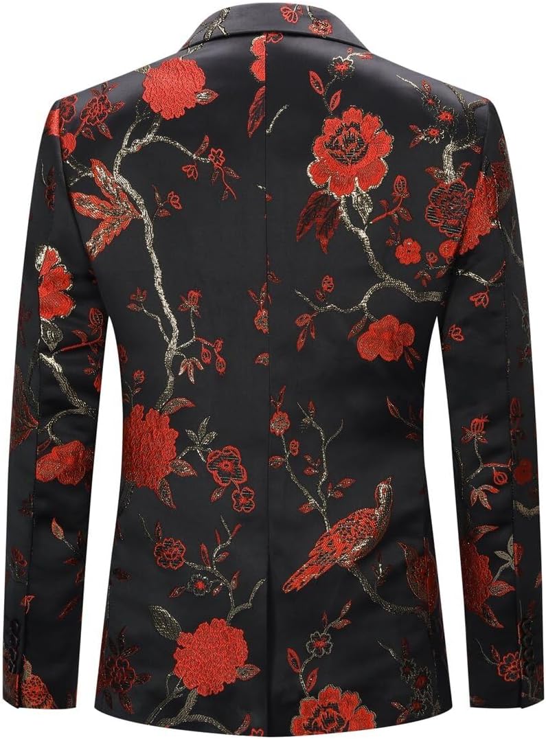 YOUTHUP Broderi blazer för män smal passform blommig kostym jacka snygg blommig smoking jackor