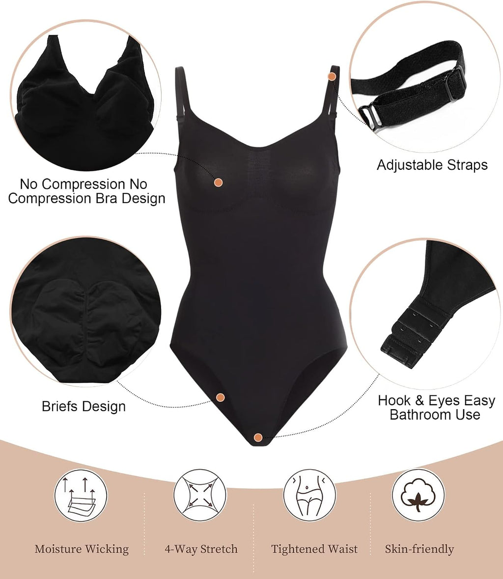 SHAPERX Women Sculpting Bodysuit Tummy Control Shapewear Seamless Body Shaper Thong Adjustable Straps