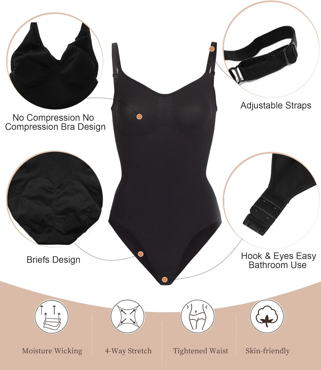 SHAPERX Women Sculpting Bodysuit Tummy Control Shapewear Seamless Body Shaper Thong Adjustable Straps