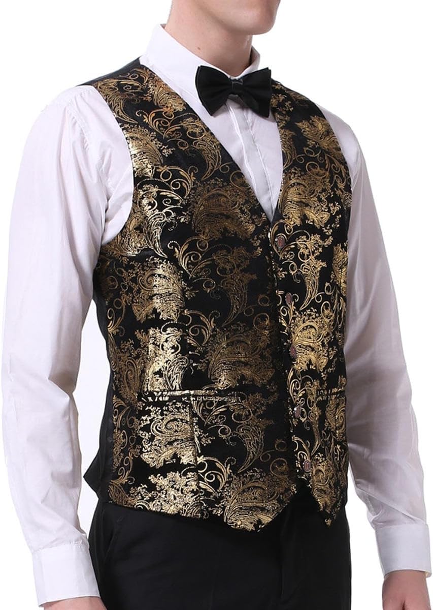 Paisley jacquard-kostym, väst för män, enkel knäppt väst, stilig, smal passform, med knäppning, bal, formell kostym
