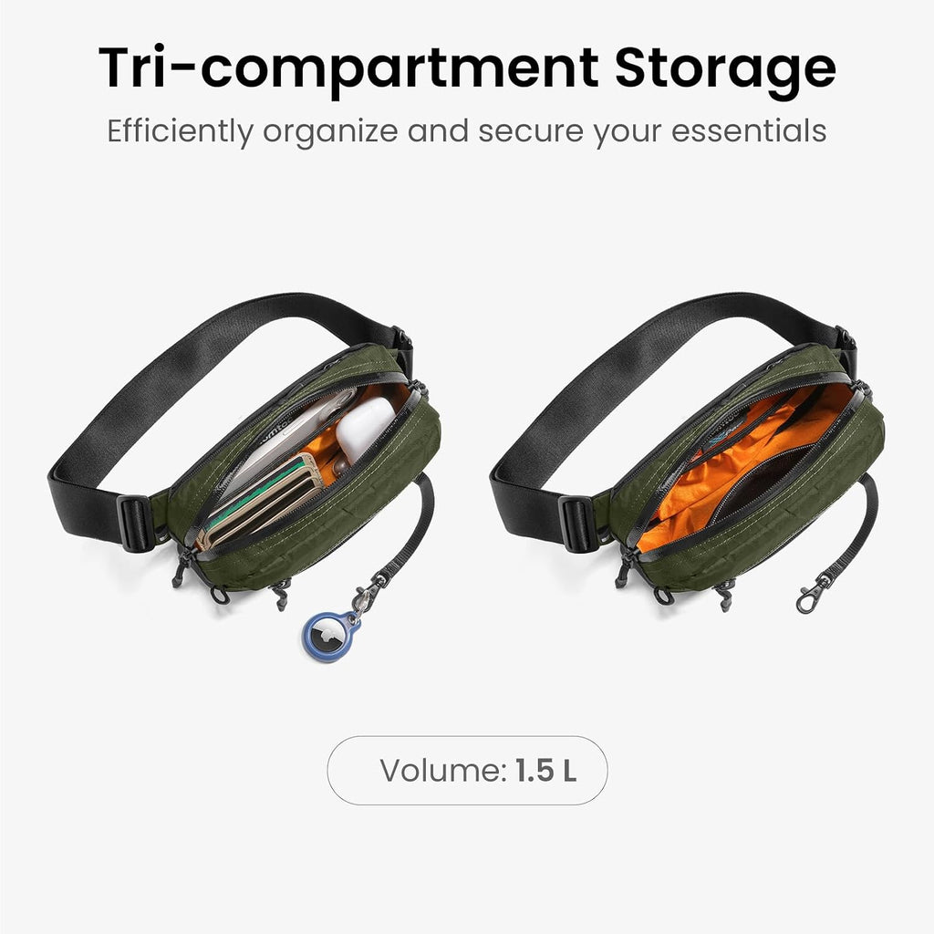 tomtoc 1,5 l crossbody väska med RFID-skydd, liten unisex axelremsväska, sling bag, lätt, vattentät sling bag, för utomhusresor, svart