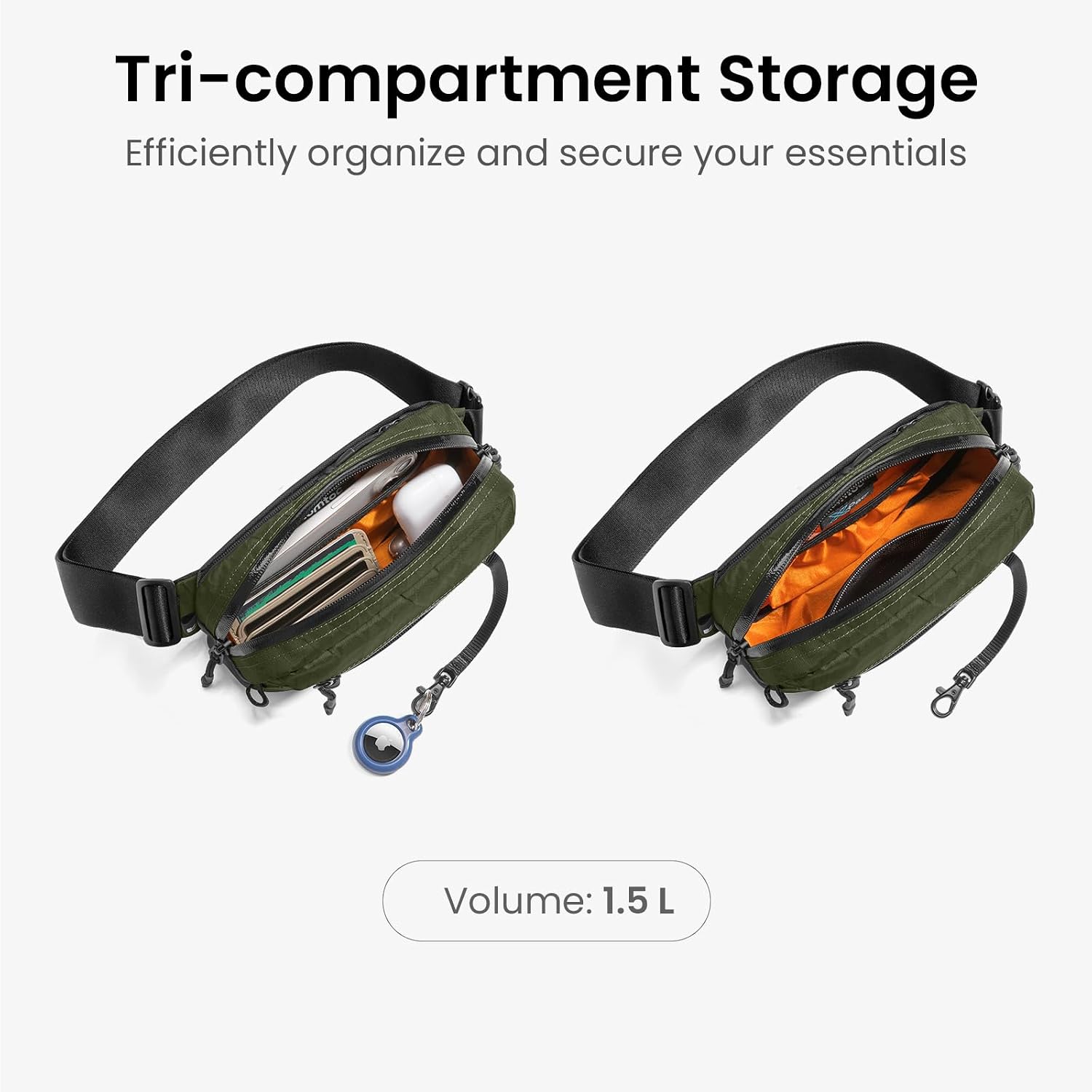 tomtoc 1,5 l crossbody väska med RFID-skydd, liten unisex axelremsväska, sling bag, lätt, vattentät sling bag, för utomhusresor, svart