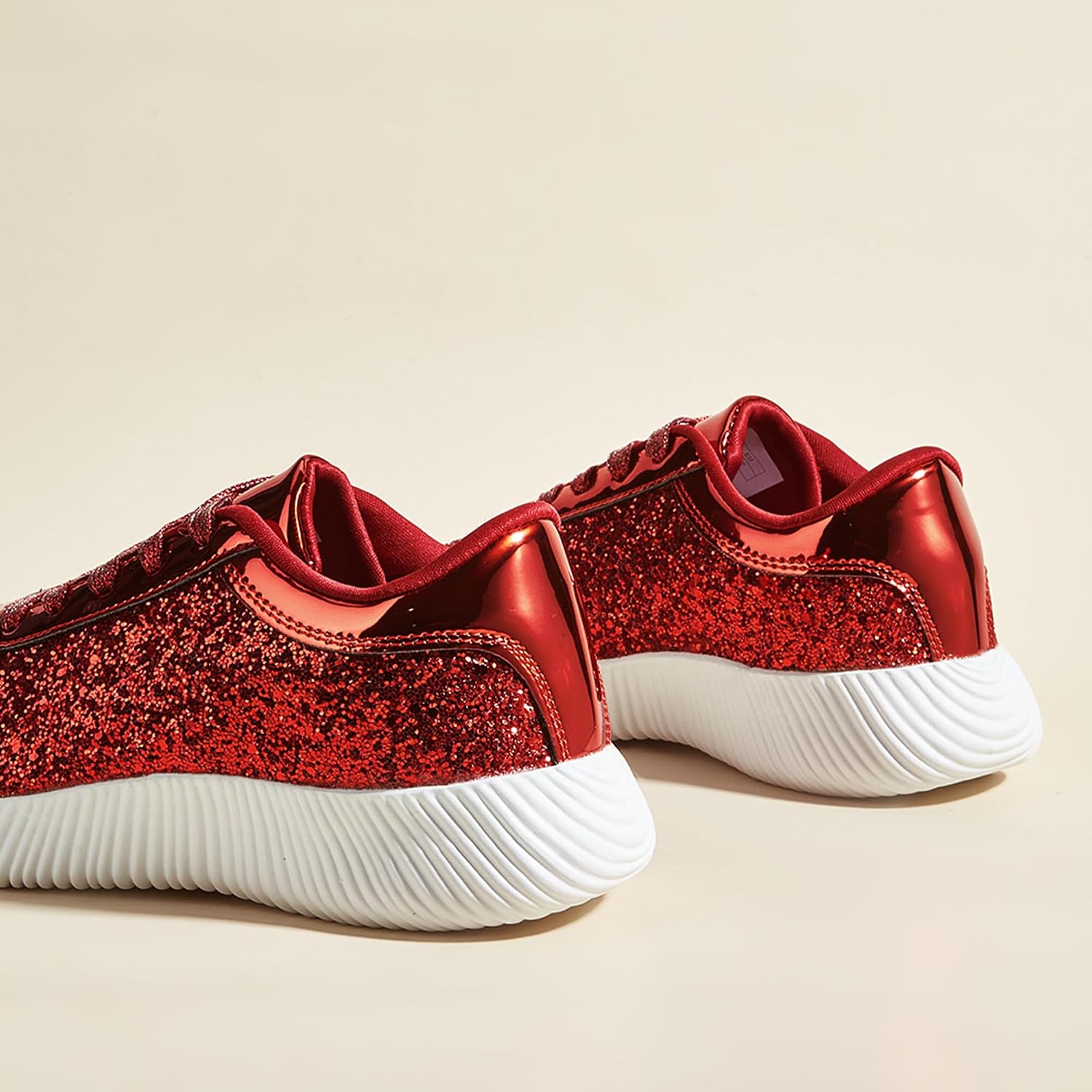 LUCKY STEP Briljanta sneakers för kvinnor med strass och metallpaljetter, lätta tennisskor