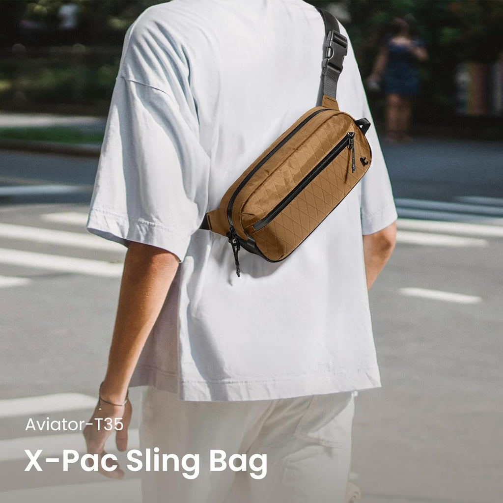 tomtoc 1,5 l crossbody väska med RFID-skydd, liten unisex axelremsväska, sling bag, lätt, vattentät sling bag, för utomhusresor, svart