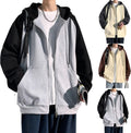 Y2K huvtröja herr hiphop huvtröja överdimensionerad passform urban huvtröjor Harajuku streetwear huvtröjor trendig koreansk tröja lös passform färg kontrast sweatshirt mode college jackor avslappnad