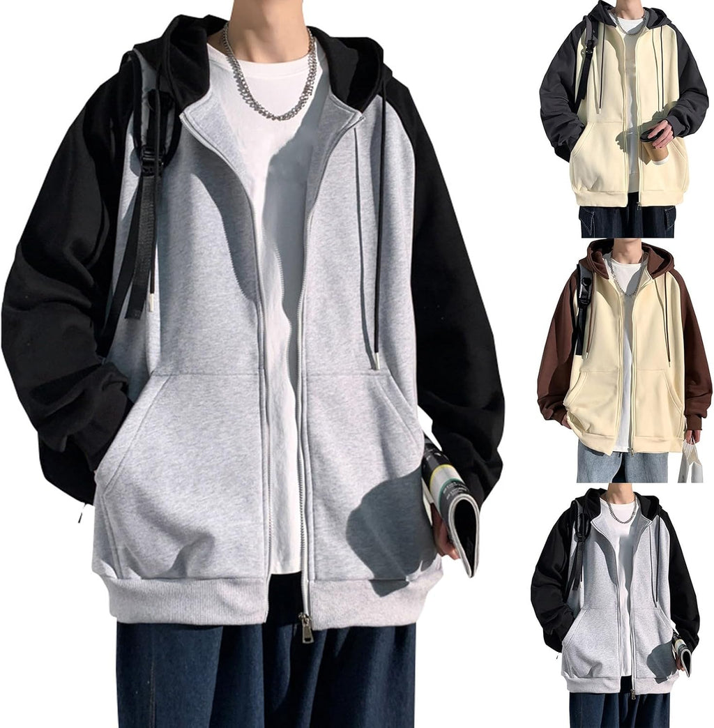 Y2K huvtröja herr hiphop huvtröja överdimensionerad passform urban huvtröjor Harajuku streetwear huvtröjor trendig koreansk tröja lös passform färg kontrast sweatshirt mode college jackor avslappnad