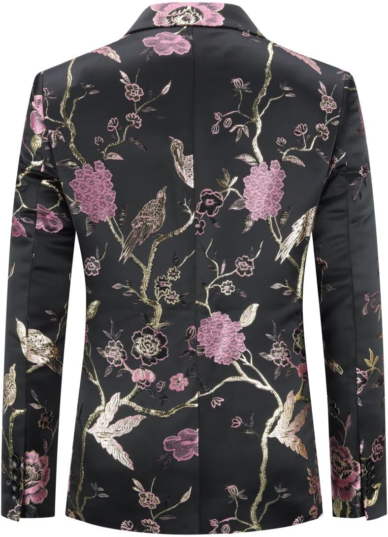 YOUTHUP Broderi blazer för män smal passform blommig kostym jacka snygg blommig smoking jackor