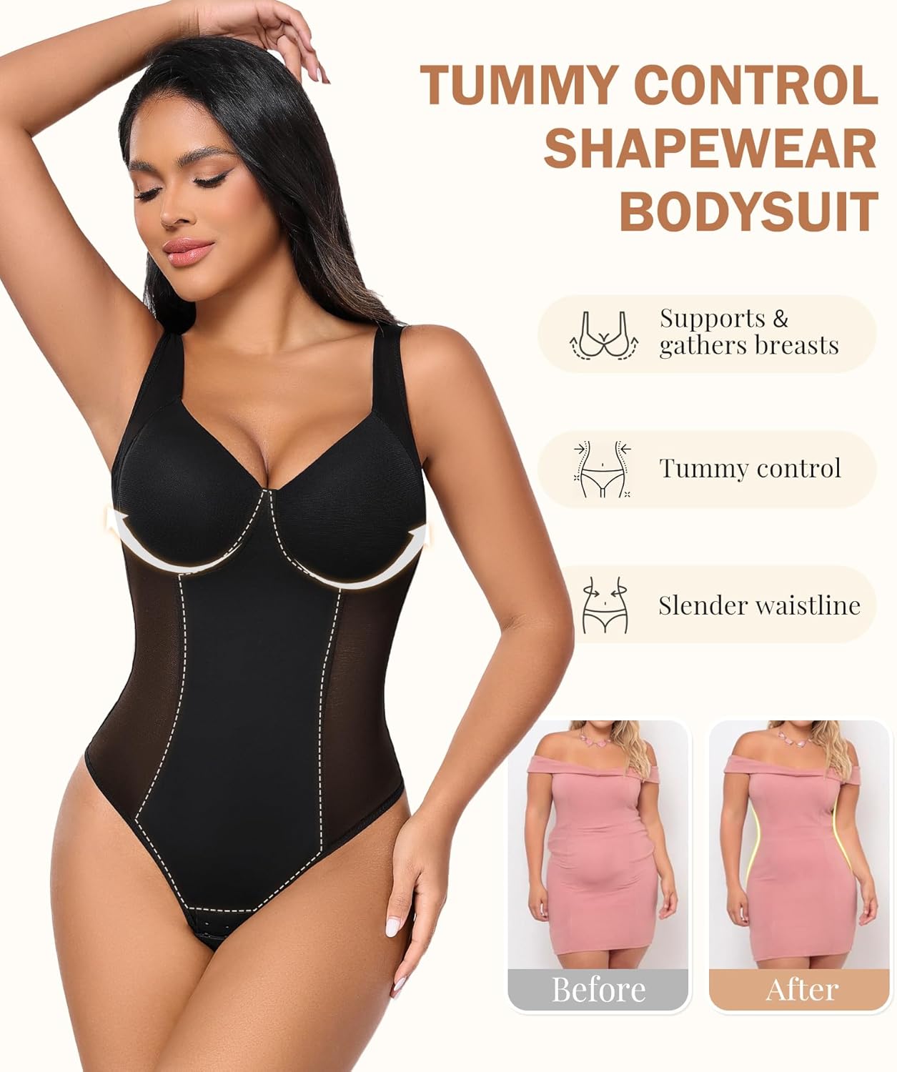 Niwicee Shapewear Body Body Shapewear Bodysuit Platt Mage Omslagring String Underkläder Smal Shaper Shaping Sexig Mesh Fajas Justerbar axelrem