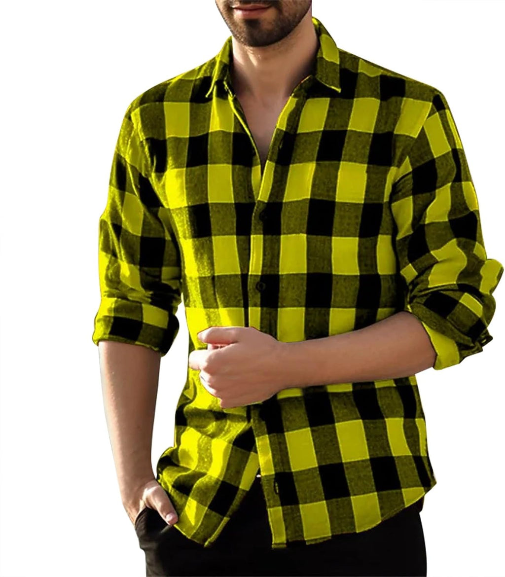 Långärmad vardaglig rutig flanellskjorta, rutig tartan button-down-skjortor för män nedfällbar krage mode avslappnad skjorta med knappar urban stilren herr toppar avslappnad smart långärmad