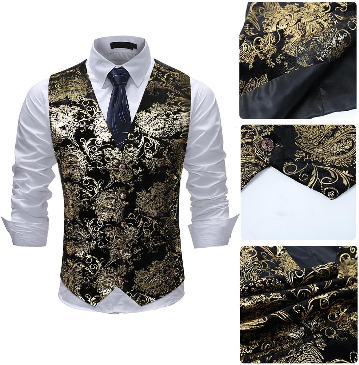 Paisley jacquard-kostym, väst för män, enkel knäppt väst, stilig, smal passform, med knäppning, bal, formell kostym