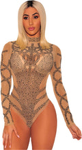 Dam Sexig Bodysuits Svart Guld Bustier Mesh Polotröja Långärmad Bodysuit Kaki Svart S