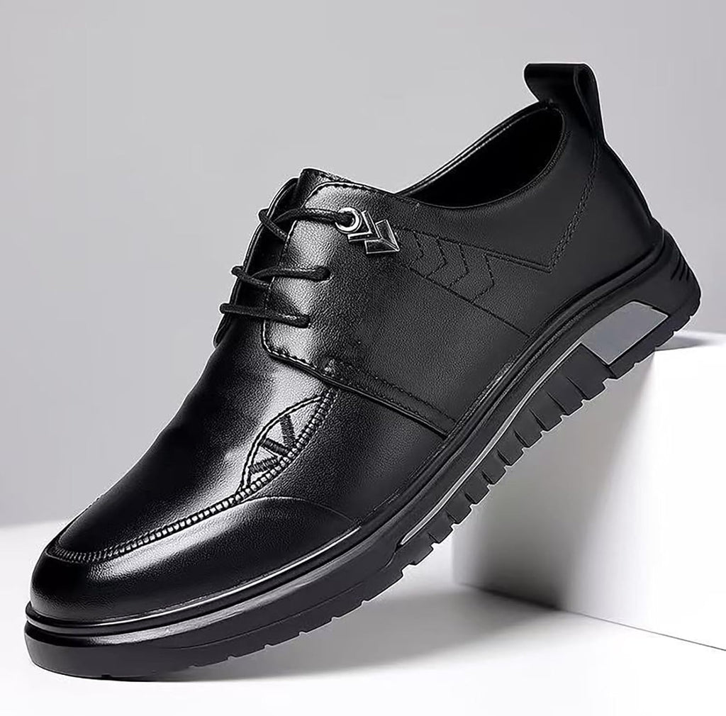 Herr smart casual snörning läder Oxfords moderna finskor lätta affärer fritid skor för vardagskläder, Svart, 38 EU
