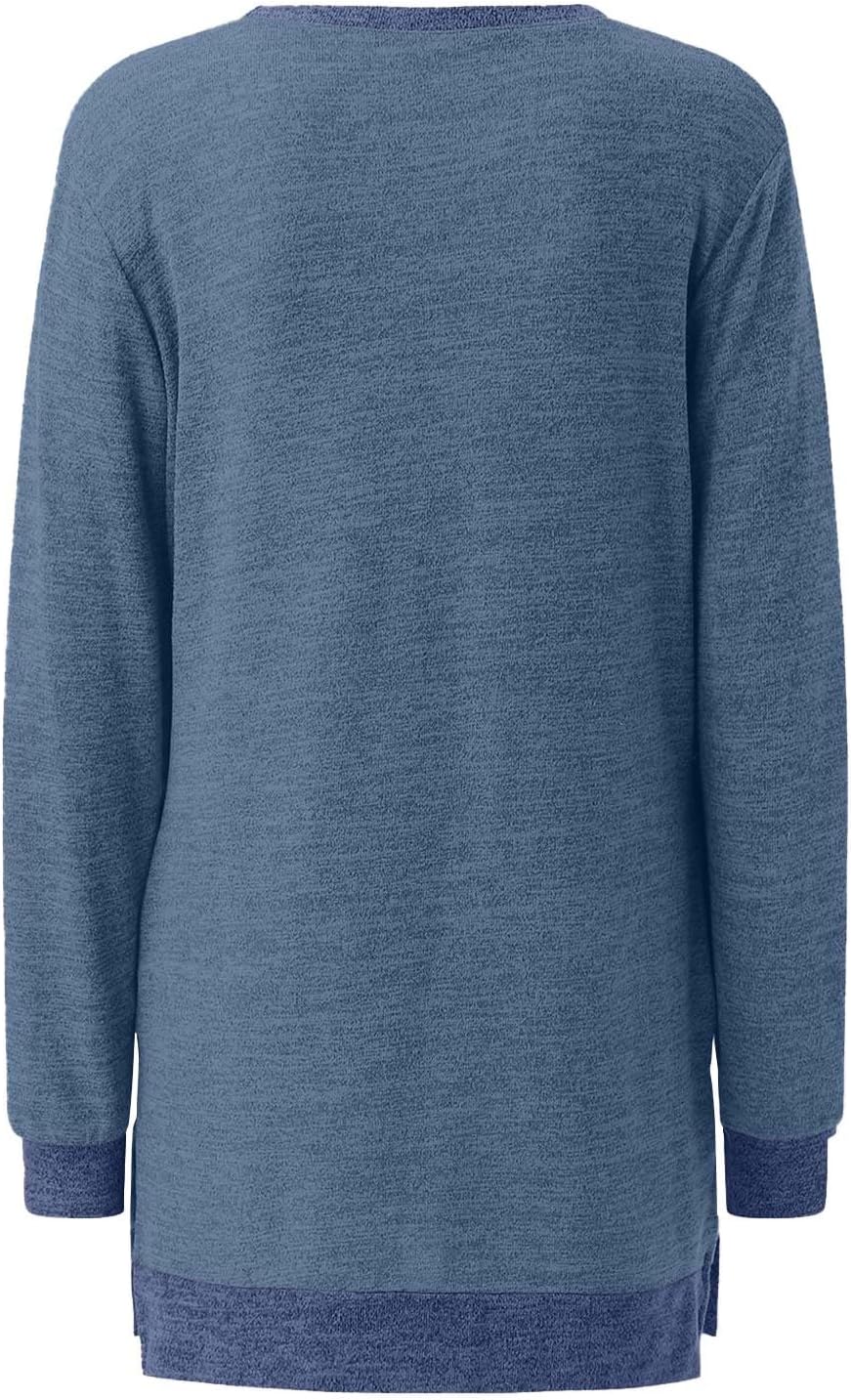 HUIFUAO T-shirt för kvinnor långärmad rund hals färgblock delad topp lös pullover topp skjorta kvinnor svart plus size t-shirt