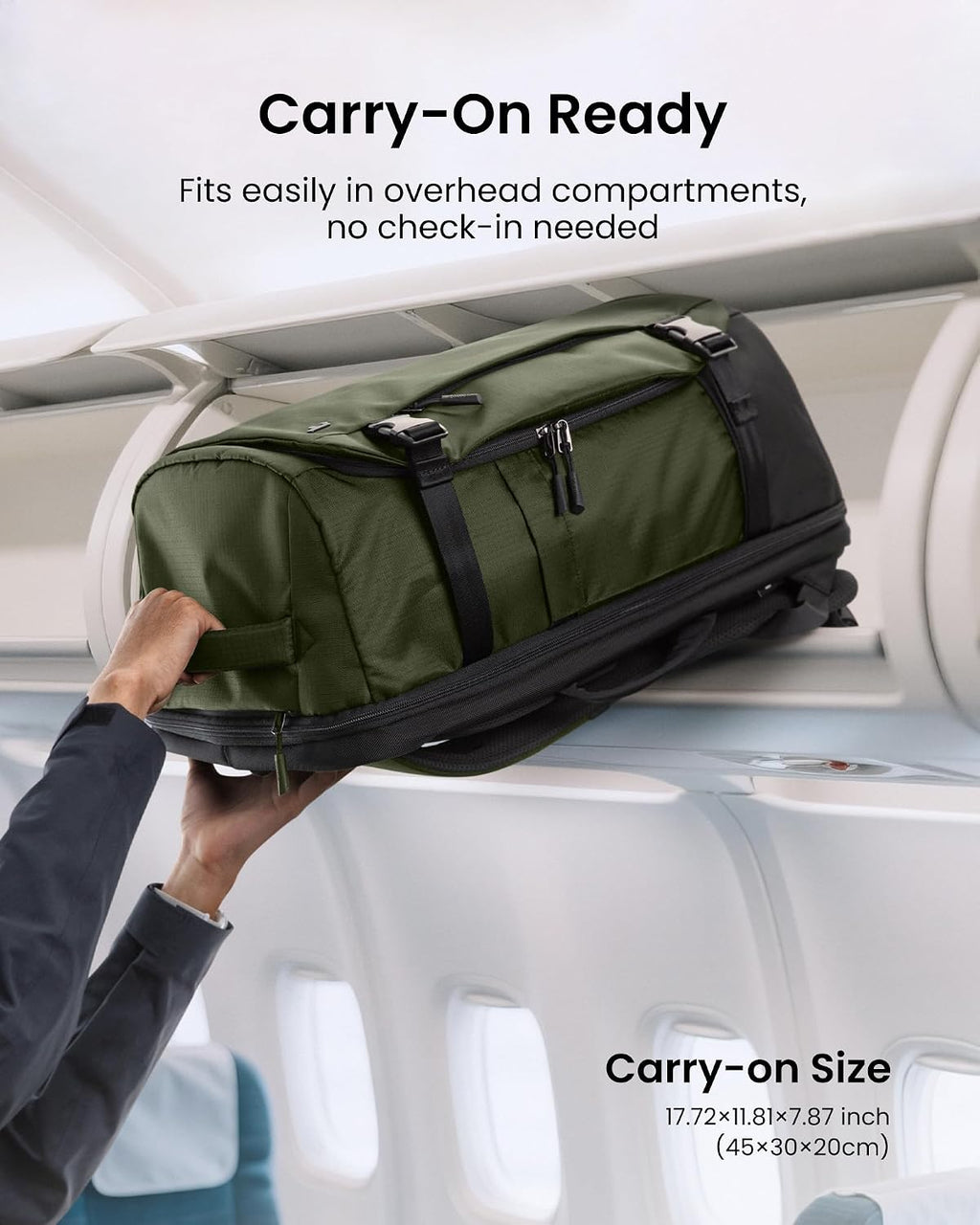 tomtoc 40L Reseryggsäck, TSA-vänlig handbagage-ryggsäck Reseryggsäck för 15,6-17 tums bärbar dator, flyggodkänd ombordstigning Vattenavvisande kabinryggsäck för resor Weekender Trip